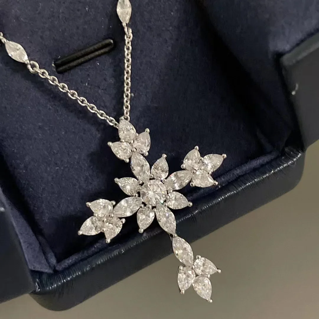 

New Classic High Quality Hot Brand Anniversary Gift Necklace For Women Wedding Engagement Luxury Jewelry Sun Flower Sliver Cross