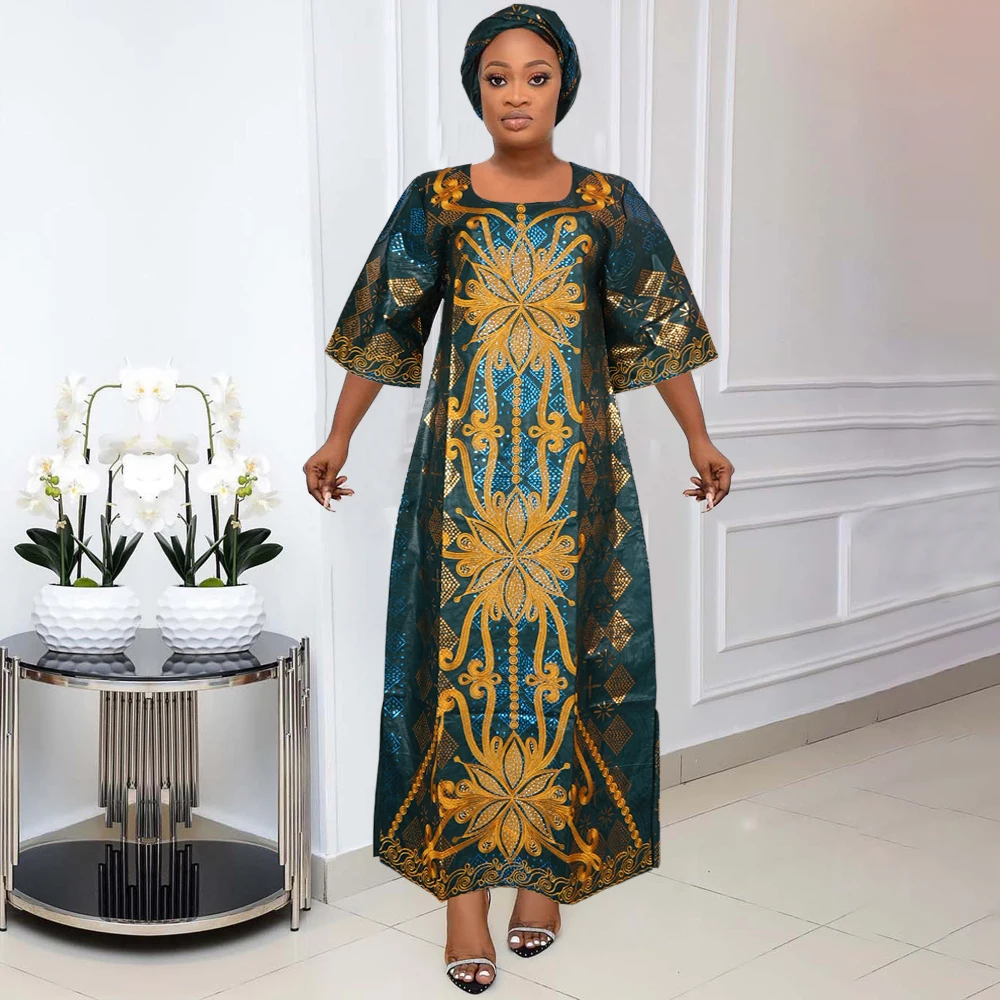 H&D African Clothes For Women Traditional Embroidery Dresses Bazin Riche Maxi Dress Women High quality Party Wedding 2024