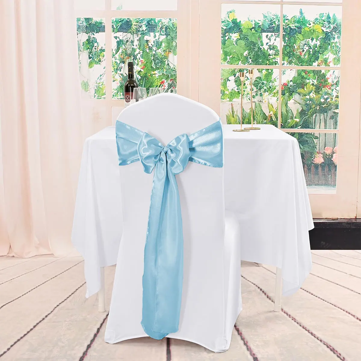 10pcs Satin Chair Bow Sashes Wedding Chair Knots Ribbon Butterfly Tie For Party Event Hotel Banquet Home Decoration 8 Colors