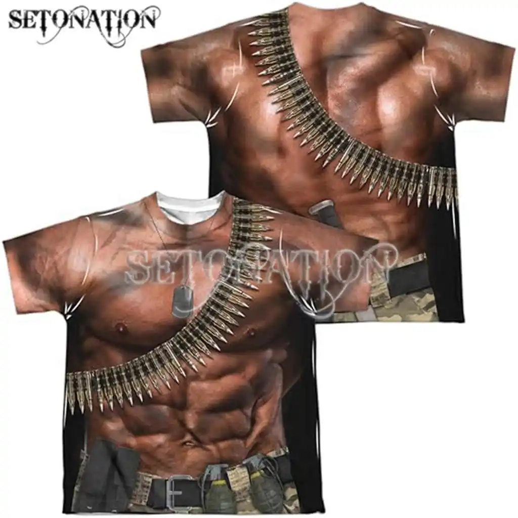 Commando men women New cool 3D-printed Six Pack Abs with Bullets Costume  t-shirts Harajuku style tshirt-streetwear-summer tops