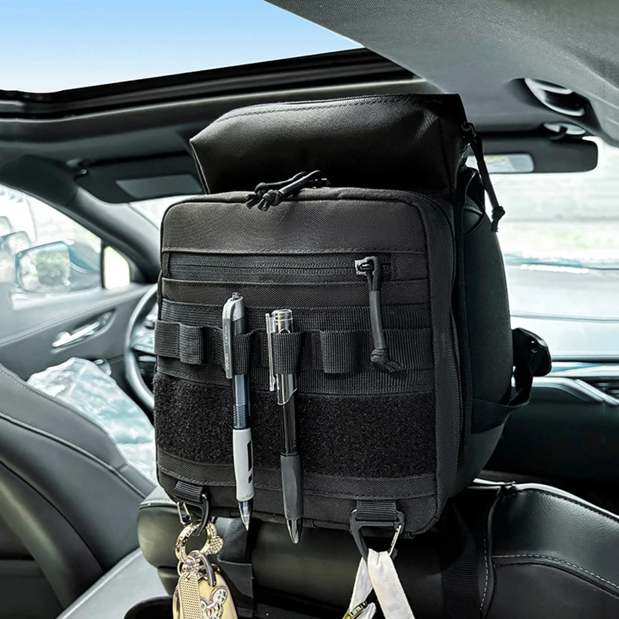 CAMPINGMOON BK-PL Multifunktionale Auto-Kopfstützen-Aufbewahrungstasche mit integriertem Organizer und Brillentasche, universelle Rücksitztasche für das Auto – Detail 4