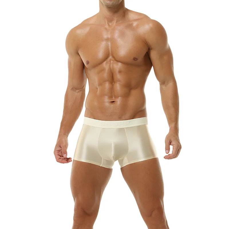Men's Ultra-Thin Ice Silk Satin Boxer Briefs Transparent Breathable Quick-Drying Seamless Crotch Nude Underwear adults 18 plus view 5