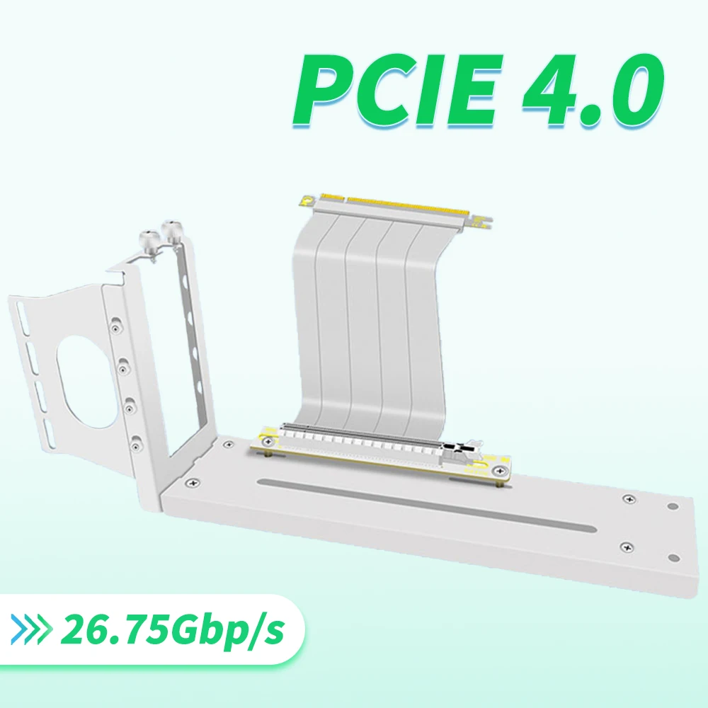 

White Iron 2 Slots PCIE Graphics Card Vertical Mount L Bracket GPU Holder + GEN4 PCI-E 4.0 X16 Riser Extension Cable 5cm~60CM