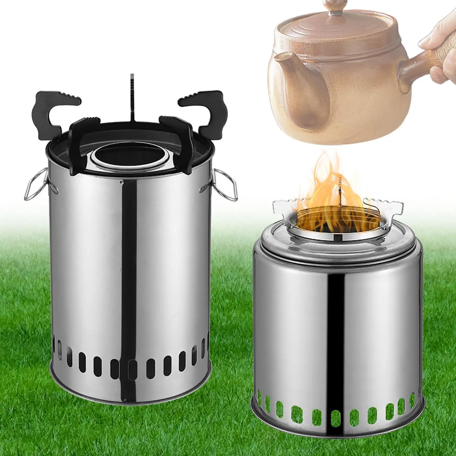 

Camping Furnace Stainless Steel Pot Holder Windproof Nonslip Wood Burning Furnace for Fishing Survival Camping Hiking Beach