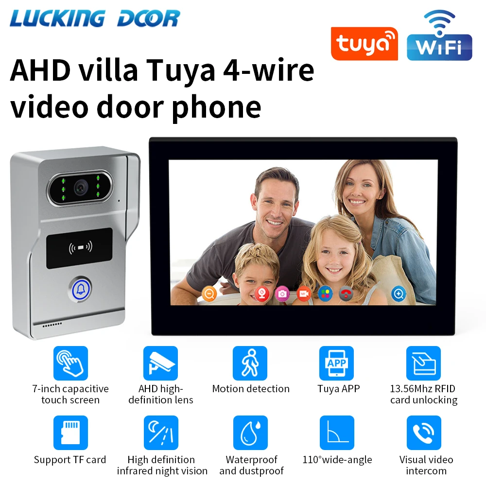 

Tuya 1080P Wi-Fi видео дверной звонок 7 дюймов цветной сенсорный экран домофон умное приложение домашний домофон комплекты RFID контроль доступа вилла домофон