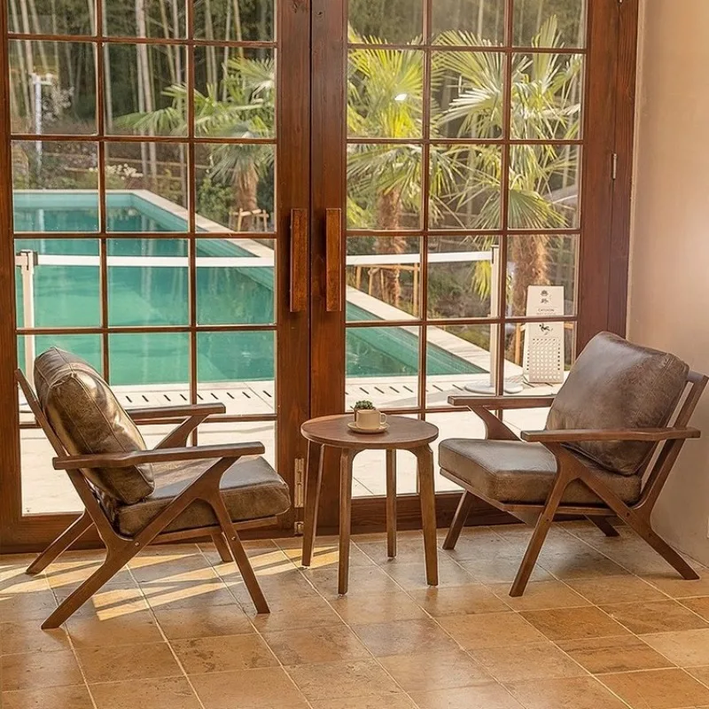 

Retro bronzing cloth solid wood single sofa chair restaurant cafe solid wood table and chair combination home