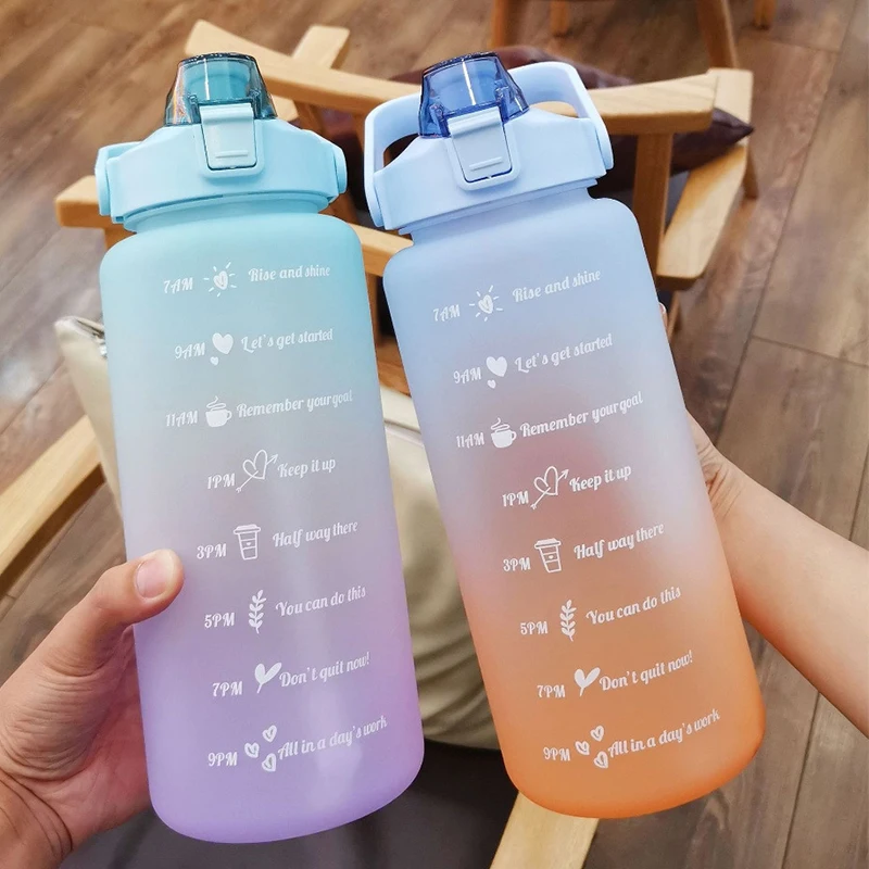 Water Bottle 2L 64oz with Handle Large Capacity Sports Water Cup with Straw Outdoor Home Fashion