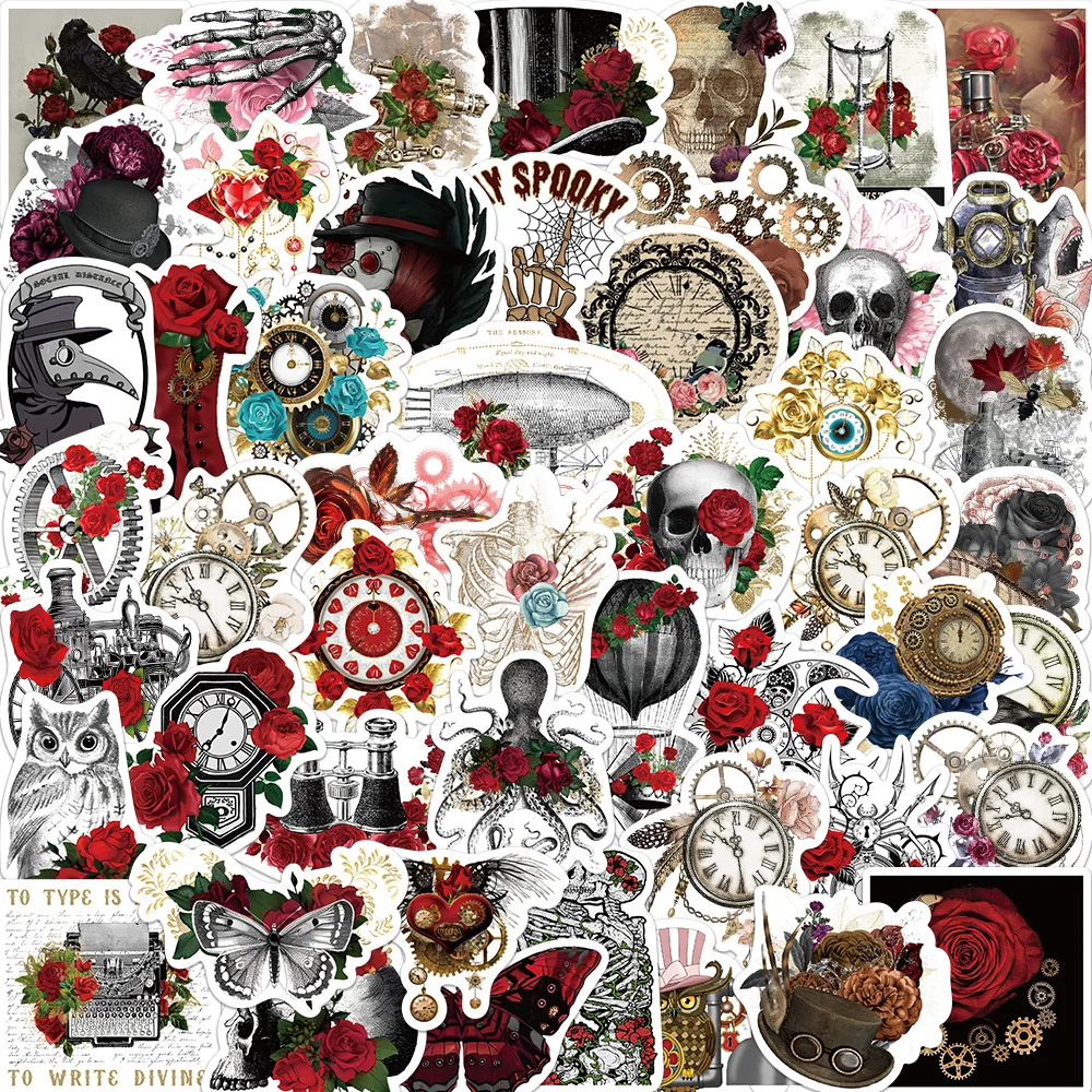 10/30/50PCS Cool Gothic Punk Rose Skull Graffiti Stickers Decals Kids Toy DIY Diary Suitcase Scrapbook Phone Laptop Bike Sticker