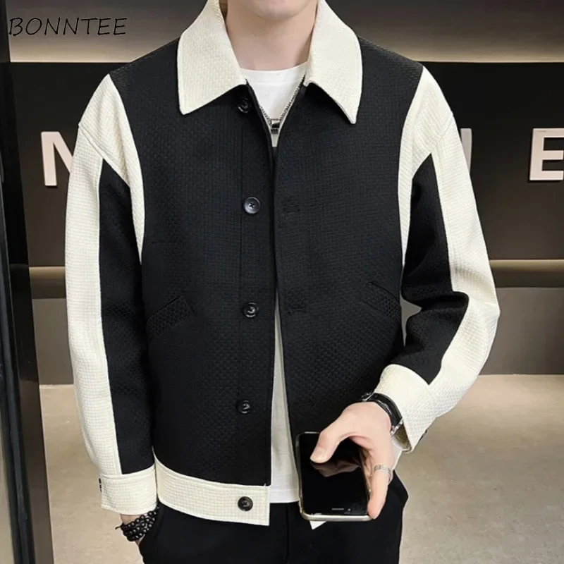 

Куртки мужские в стиле пэчворк шикарный дизайн с отложным воротником High Street универсальные теплые в корейском стиле весна осень повседневные новые ветрозащитные