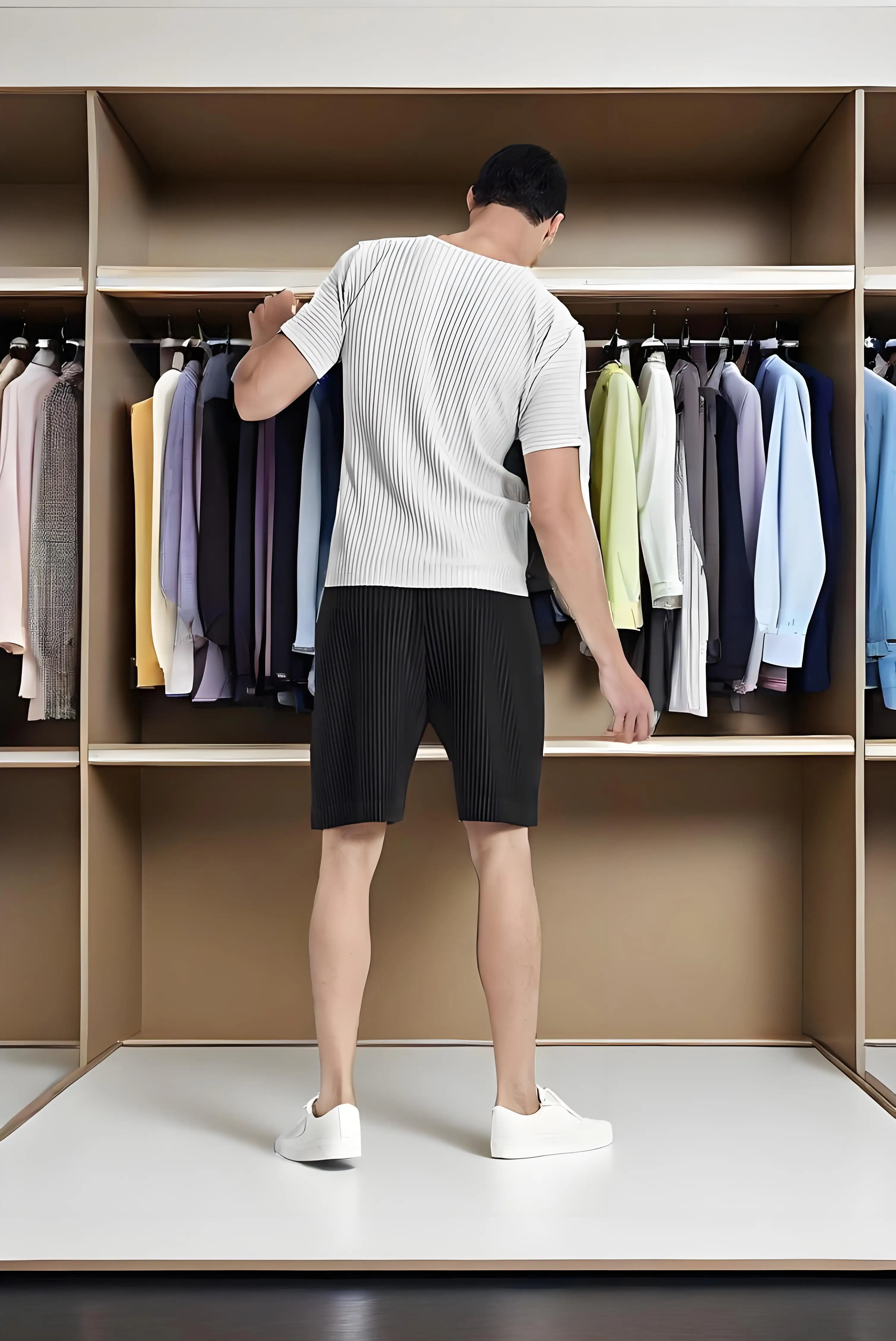

Miyake Summer New 2025 Crew Neck Short Sleeve Pleat Fashion Loose Pleated Men's Loose Pleated Comfort Trend Top Casual T-Shirt
