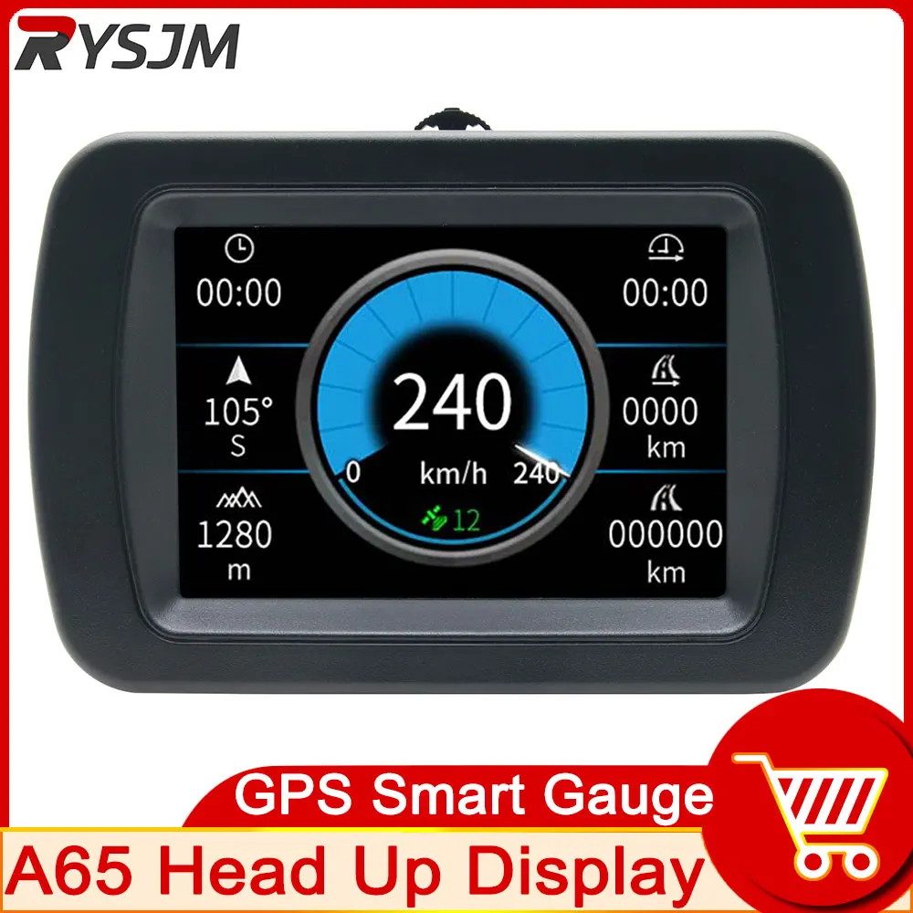 A65 Car GPS HUD Speedometer Digital Inclinemeter Off-road Head Up Display Multifunction Roll Angle Altitude Mileage Compass