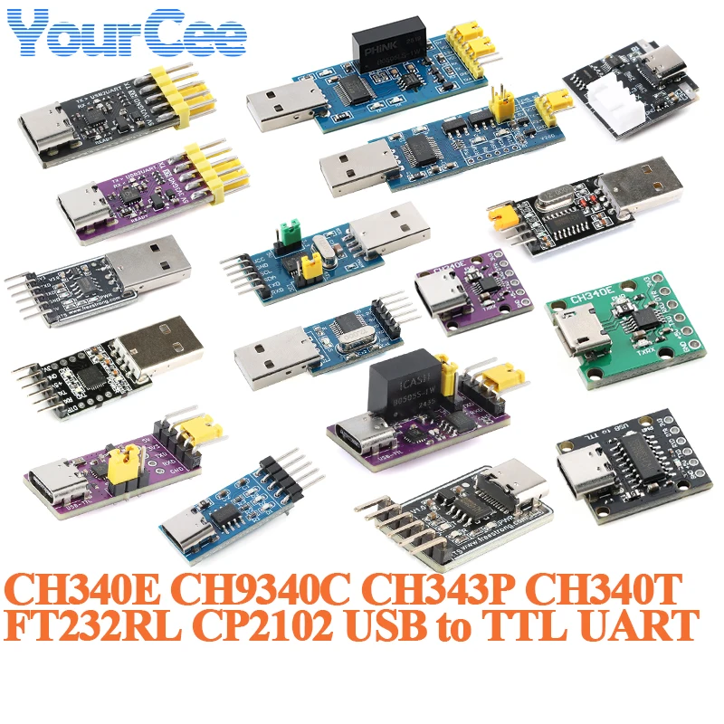 2pcs/1pc USB To TTL UART Serial Port Bus Conversion Board Module CH340T CH340E CH9340C CH340C CH343P FT232RL PL2303HX Convertor