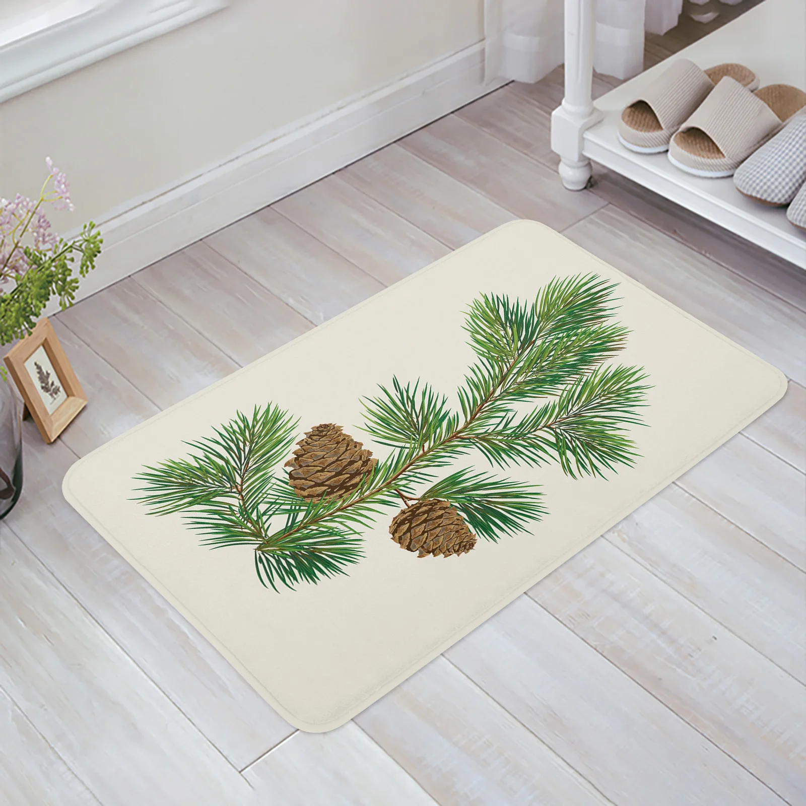 Christmas Tree Branches Pine Cones Doormat Decorations for Home Carpet Navidad Ornament New Year Gifts Xmas Party Decor Rug Mat