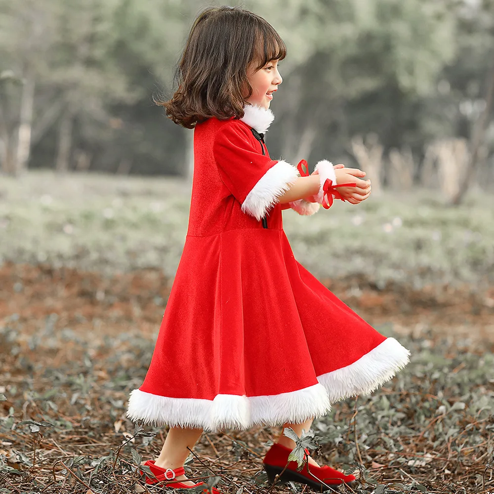 Costume de noël de Style chinois pour enfants, robe de fête rouge rétro de la république de chine avec châle, robe Parent-enfant pour le jour de l'an