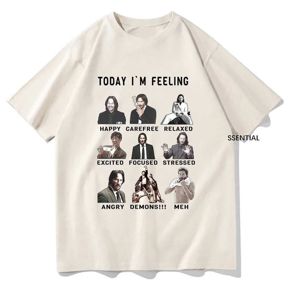 Keanu Reeves Funny Feelings Tshirt Men/Women Clothing Harajuku T-shirt Unisex Vintage Cotton Tops Streetwear Graphic T Shirts