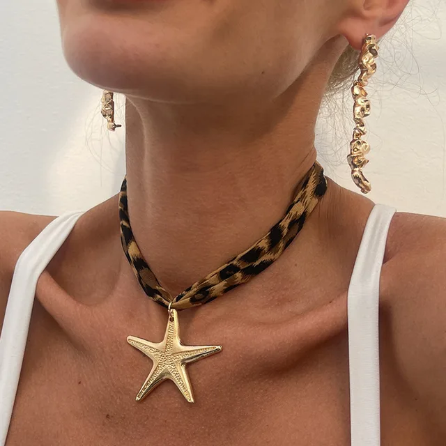 z vintage cor de ouro estrela do mar pingente colares feminino bohemia metal concha gargantilha colares festa jóias acessórios