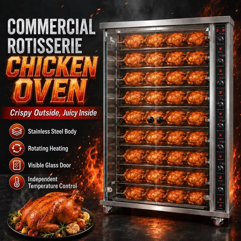 2026 Professional Electric Chicken Rotisserie Machine Large Capacity Rotary Roaster Oven 9 Rods Industrial Poultry Griller