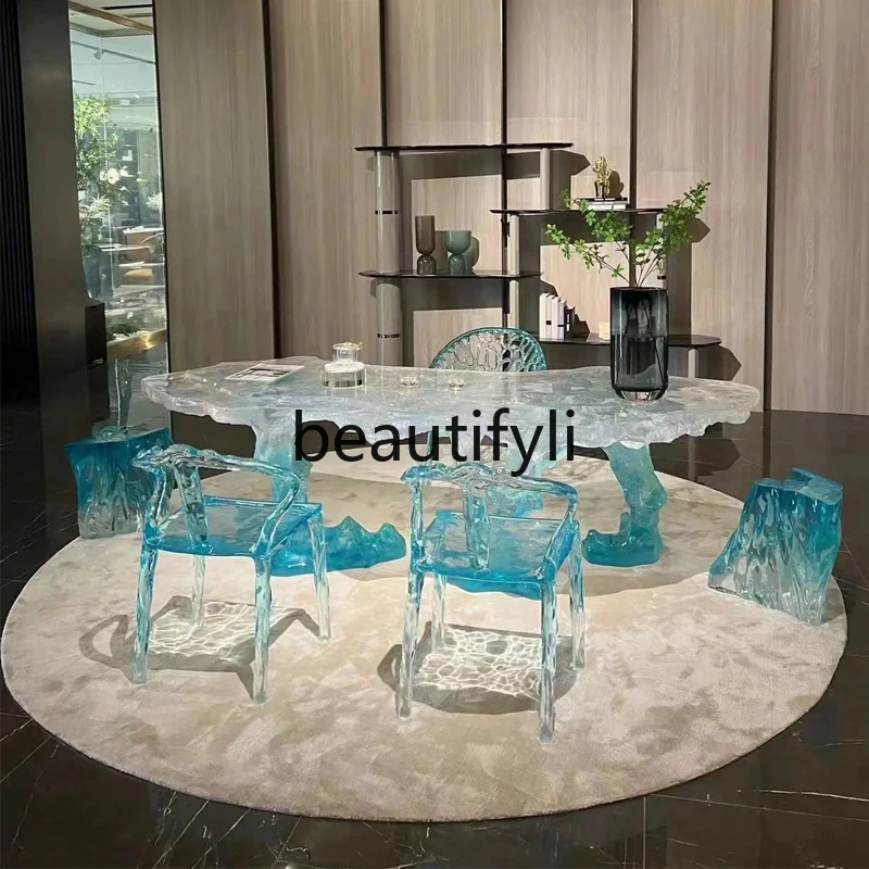 

Epoxy resin crystal tea table Glacier leaf transparent tea table Special-shaped platinum crystal tea table