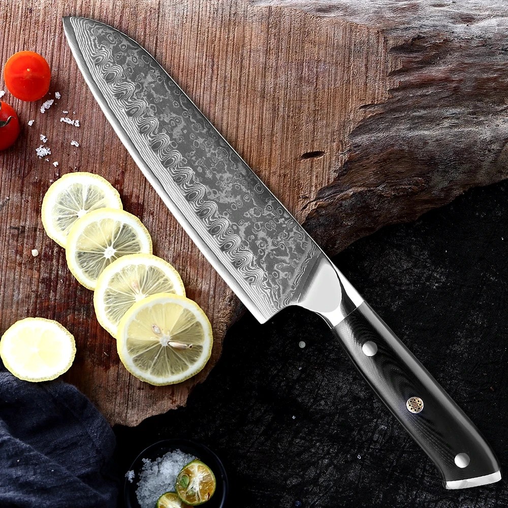 Damascus Steel Kitchen Knife 7 inch Santoku Chef's Knives 67-layer Vg10 Sharp Slicing Meat And Vegetable Butcher Tool Gift