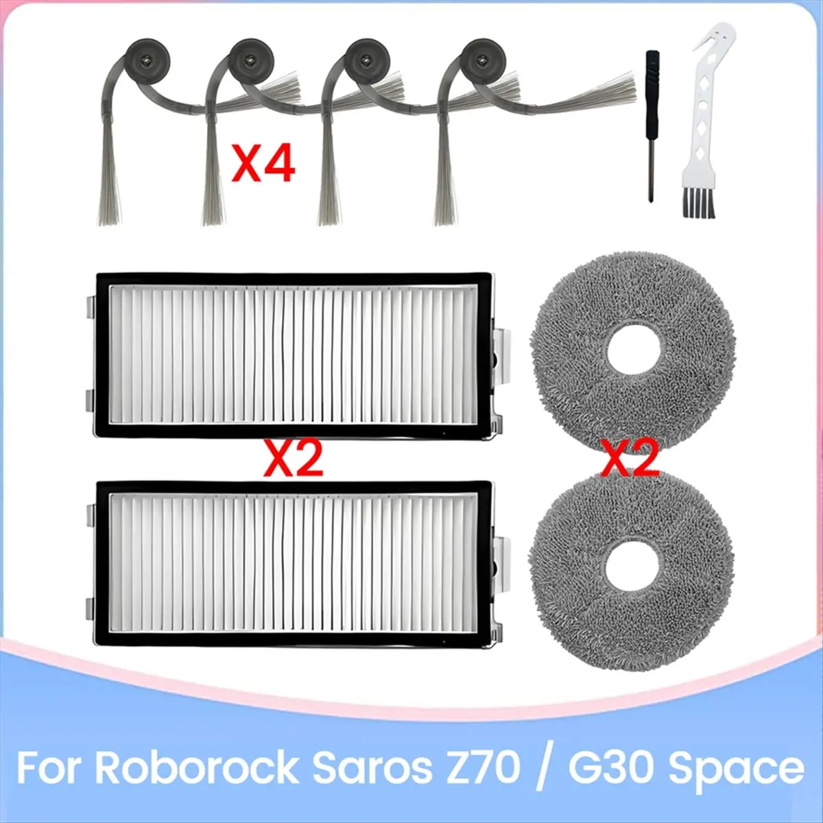 【BRAND NEW】10Pcs Replacement Parts for Saros Z70 / G30 Space Robot Vacuum Attachments Side Brushes HEPA Filters Mop Pads
