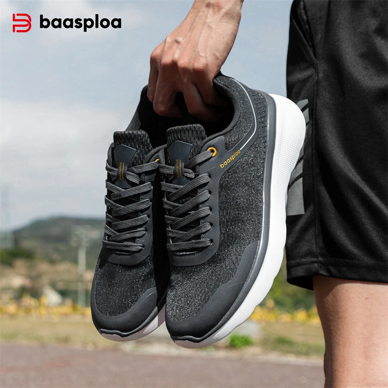 Baasploa homens sapatos esportivos casuais ao ar livre malha respirável jogging antiderrapante tênis masculino casual leve rendas tênis de corrida