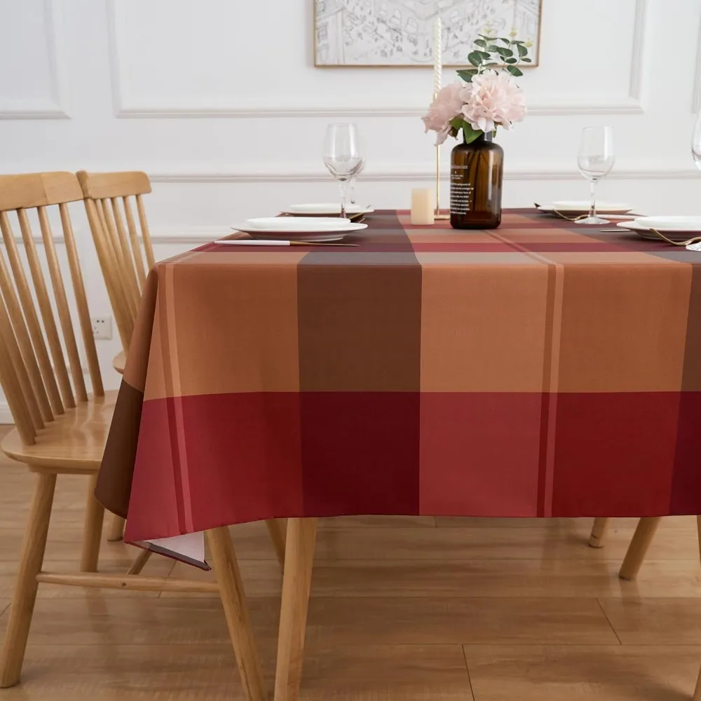 1pc Brown Buffalo Check Tablecloth - Autumn - Rectangular Red-Brown Checkered Tableclothzyc