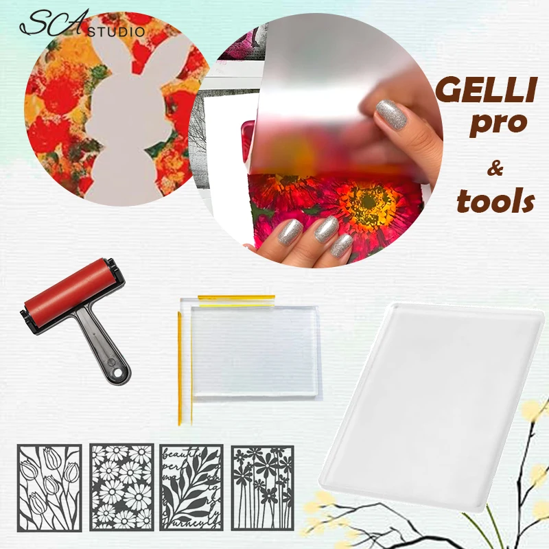 Pro 5*7 Inch Gelli Resin Plate for Monoprinting Craft Mixed Media with Positioner and Stencils Soft Gel Printmaking Supplier