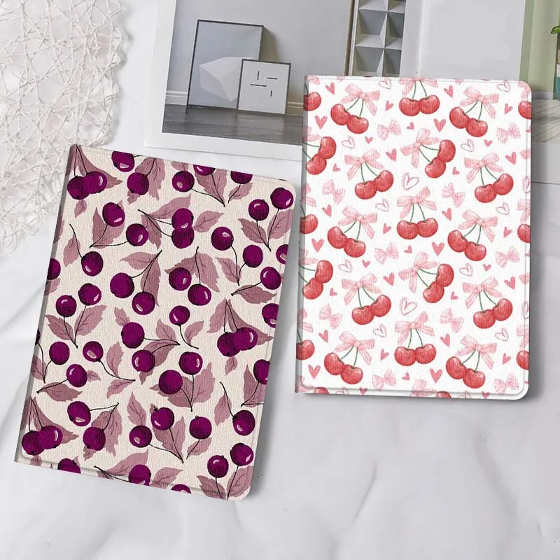 

Cartoon Cherry Leaf Pattern Gift Tablet Case For Samsung Tab Galaxy S6 S11 A A7 A8 A9 A11 10.1 10.4 10.5 Plus Lite