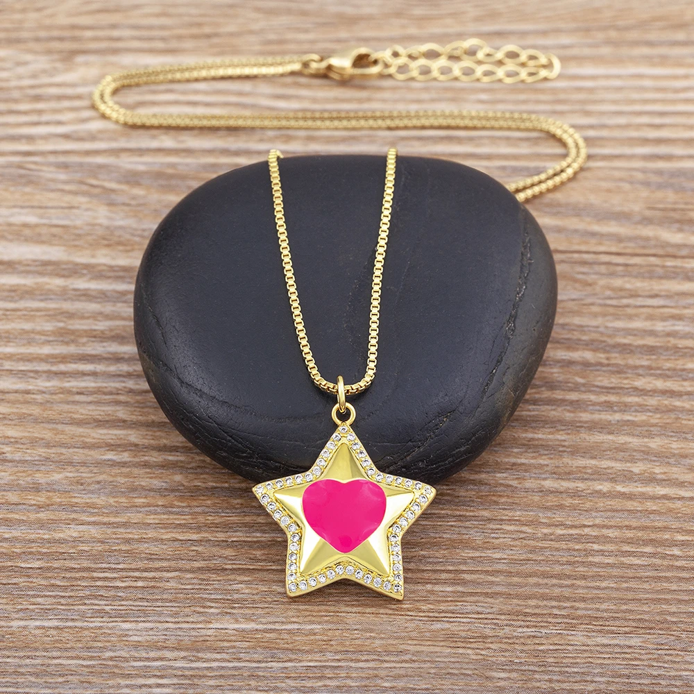 Nidin جديد عصري محظوظ شكل نجمة القلب نمط حلية قلادة قلادة للنساء الرجال 5 ألوان النحاس مايكرو مطعمة الزركون مجوهرات #3