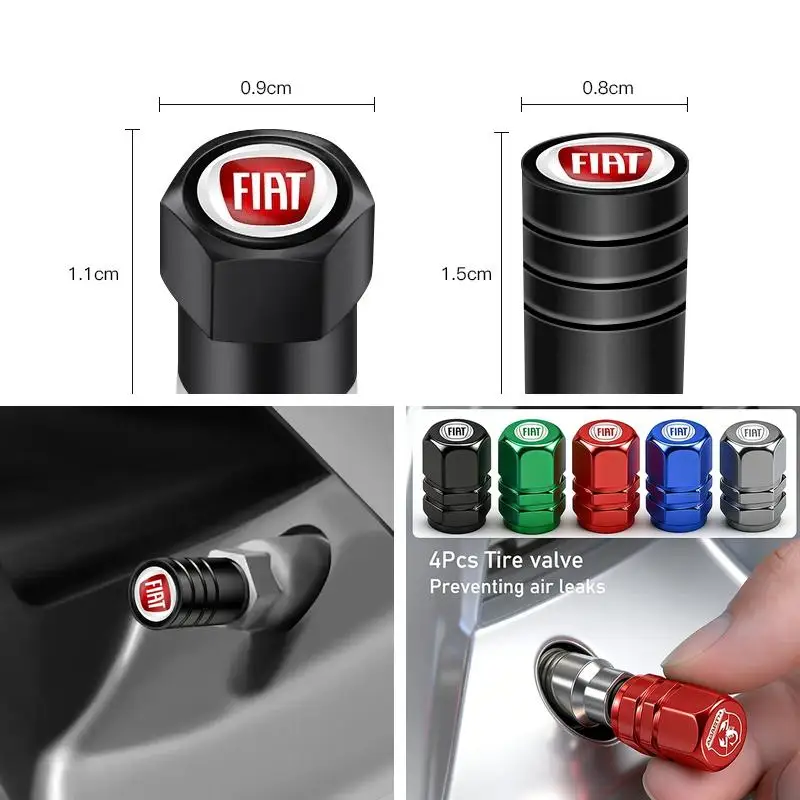 3D Metal Car Tyre Valve Caps 4Pcs Wheel Dust Protector For Fiat Abarth 500e Tipo 500 500x Panda Punto 500L bravo Rim Accessories