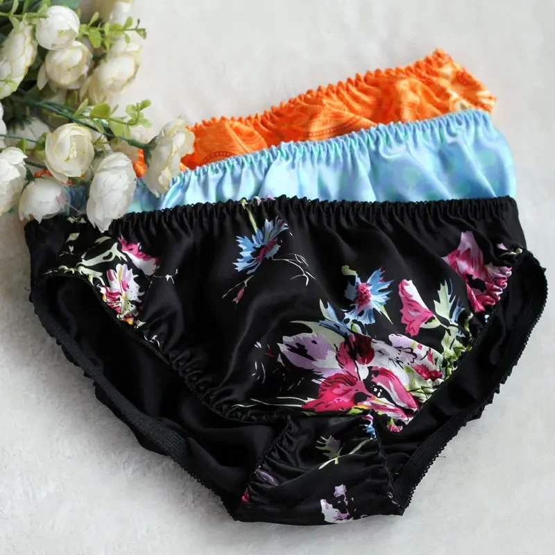 10pcs/lot  ladies panties silk briefs Printed women\'s Underwear M  L XL