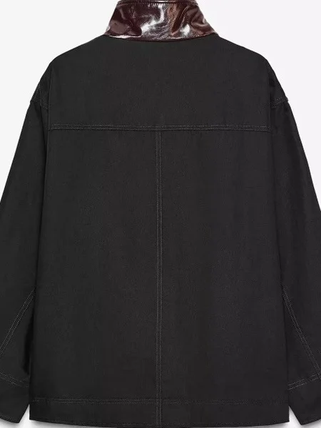 เสื้อโค้ทสไตล์เรโทรอเมริกันทรงหลวม ตัดต่อสี คอปกบล็อกสี ผ้าโพลีเอสเตอร์ แขนยาว สำหรับผู้หญิง สไตล์ลำลอง