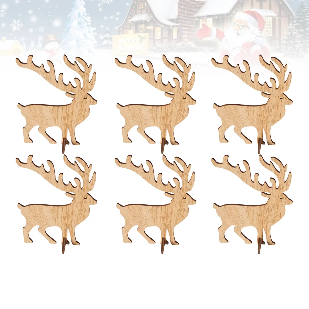 

6Pcs Elk Shaped Wood Ornament Christmas Desktop Decoration Set Fine Craftsmanship Mini Sculpture for Table Shelf Cabinet Decor