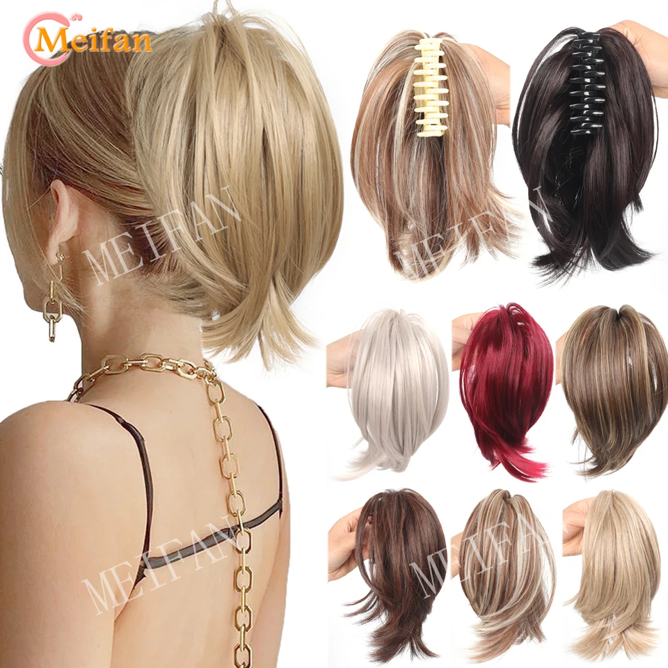 MEIFAN Synthetic Straight Claw Clip Chignon Fluffy Donut Messy Hair Bun Clip in Hairtail Extensions Natural Hairpieces for Women