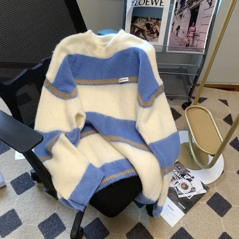 Niche Lazy Style in Autumn and Winter Gentle and High-end Feel Soft and Glutinous Stripes Sweater Knitted Top