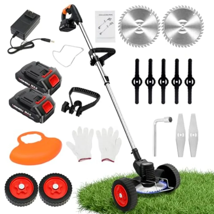 

21V Cordless Electric Weed Eater with Wheels for Garden and Yard Lawn Care 3in1 Brush Cutter String Trimmer Grass Trimmer Lawn