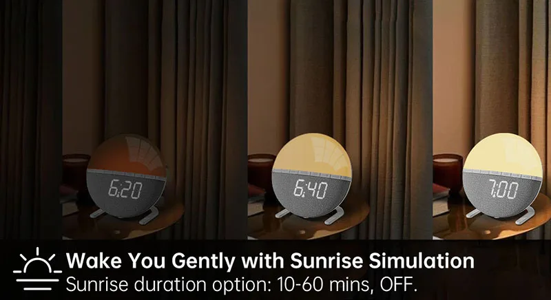 Aufwachlicht Sonnenaufgang-Wecker Tischuhr mit Farblichtern Naturgeräuschen Digitaluhr für Wohnzimmer Schlafzimmer Heim-Dekoration – Detail 5