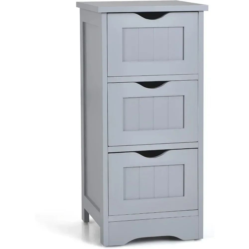 

Tower bathroom floor cabinet with 3 drawers, anti tipping device, wooden independent side storage cabinet