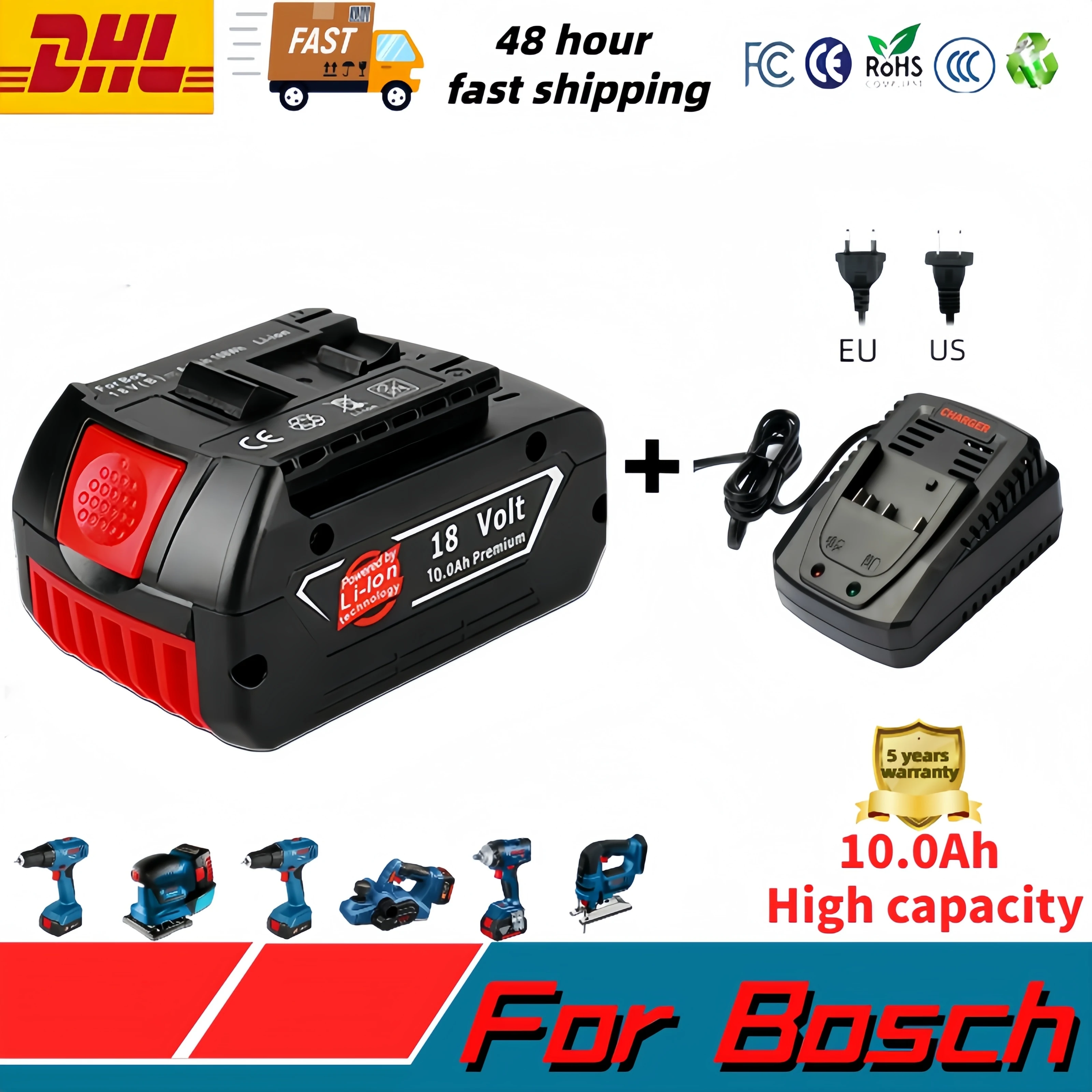 18V 10000mAh Ersatz Batterie für Bosch 18V Professionelle System Cordless Werkzeuge BAT609 BAT618 GBA18V80 21700 Zelle