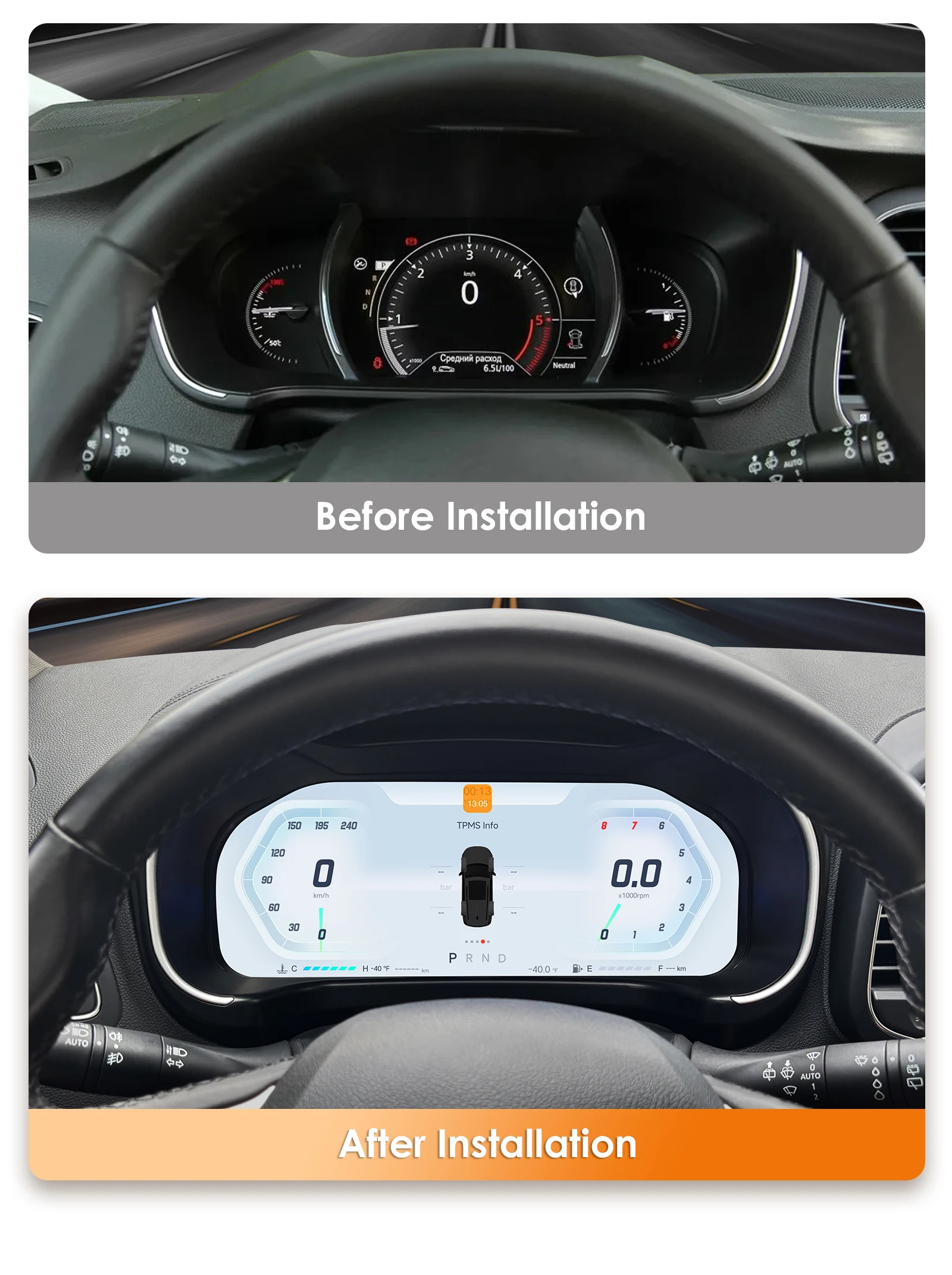 Hizpo 12,3" Carplay Android Auto LCD-Dashboard-Bildschirm für Renault Koleos 2016-2019 Digitales Auto-Instrumentencluster – Detail 5