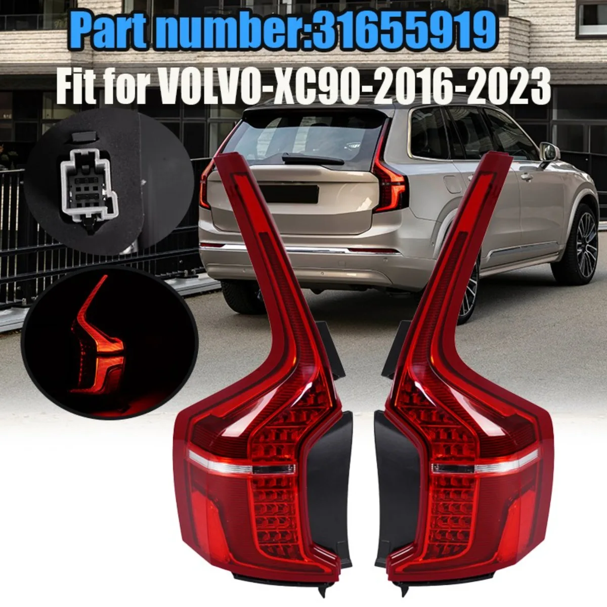 2x Car Turn Signal Brake Light Signal Lamp Assembly For Volvo XC90 2016-2023 LED Rear Tail Light Lamp Assembly 31655919 31655920