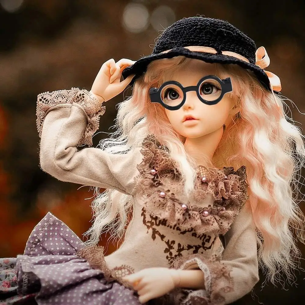 Cute Black Frame OB11 Doll Round Glasses Miniature Round Doll Round Glasses Round Frame Plastic Doll Mini Glasses Kids Gift