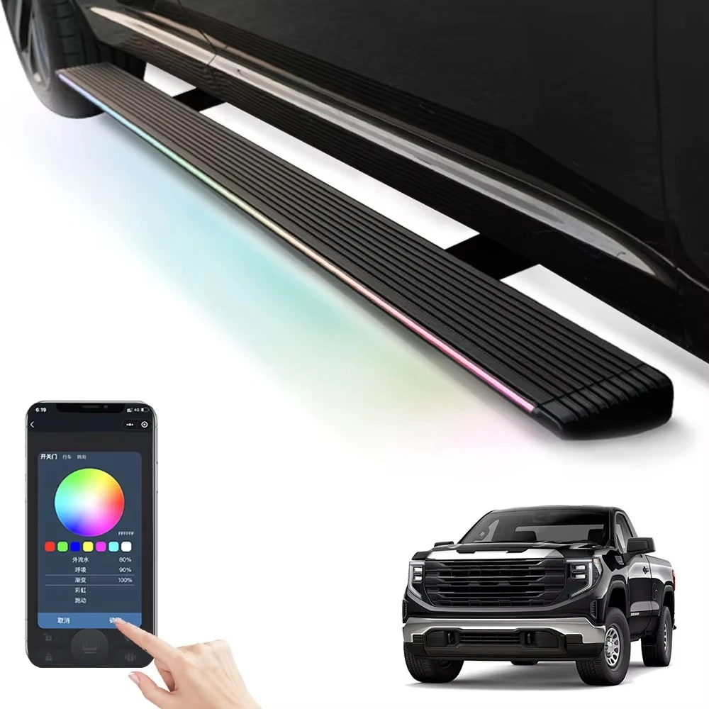 Factory Wholesale Super Low Price LED Electric Retractable Side Steps Aluminum Power Running Boards Fit GMC Sierra 2 Door
