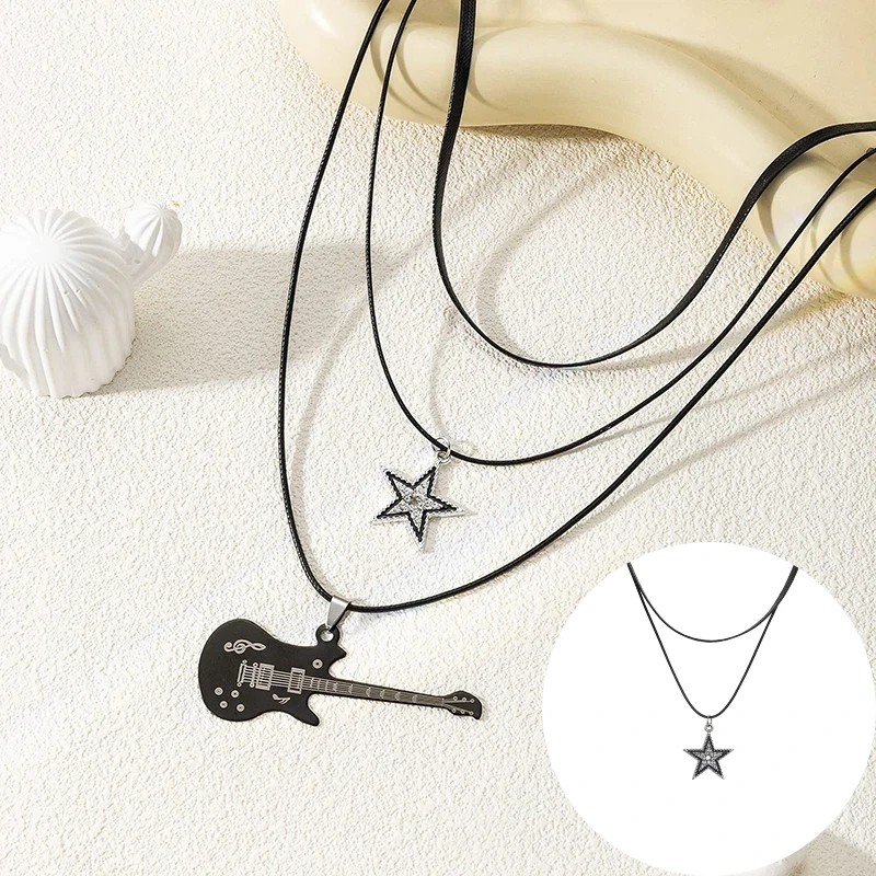 Para Mujeres Hombres Eboy Egirl Bar joyería de fiesta colgante de estrella collar Vintage gargantilla de estrella Punk Rock Roll guitarra collar en capas