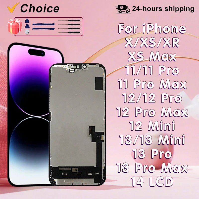 AAA OLED For iPhone X XR XS LCD 13 Mini 14 PLUS 15 Display For iPhone XS MAX LCD 11 12 13 Pro MAX Display Assembly Repair Parts