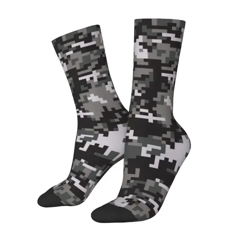 

Harajuku Black And Gray Digital Military Camouflage Socks Women Men Warm 3D Printed Army Camo Football Sports Socks