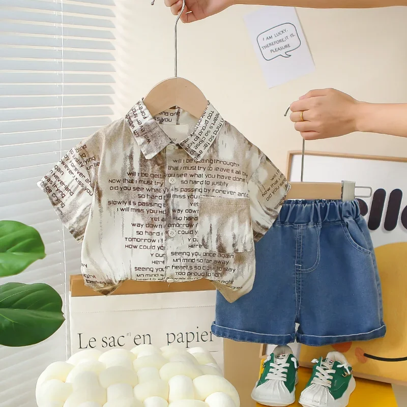 

New Summer Baby Boys Clothes Suit Children Short Sleeved Shirt Shorts 2Pcs/Sets Infant Casual Letter Costume Kids Tracksuits
