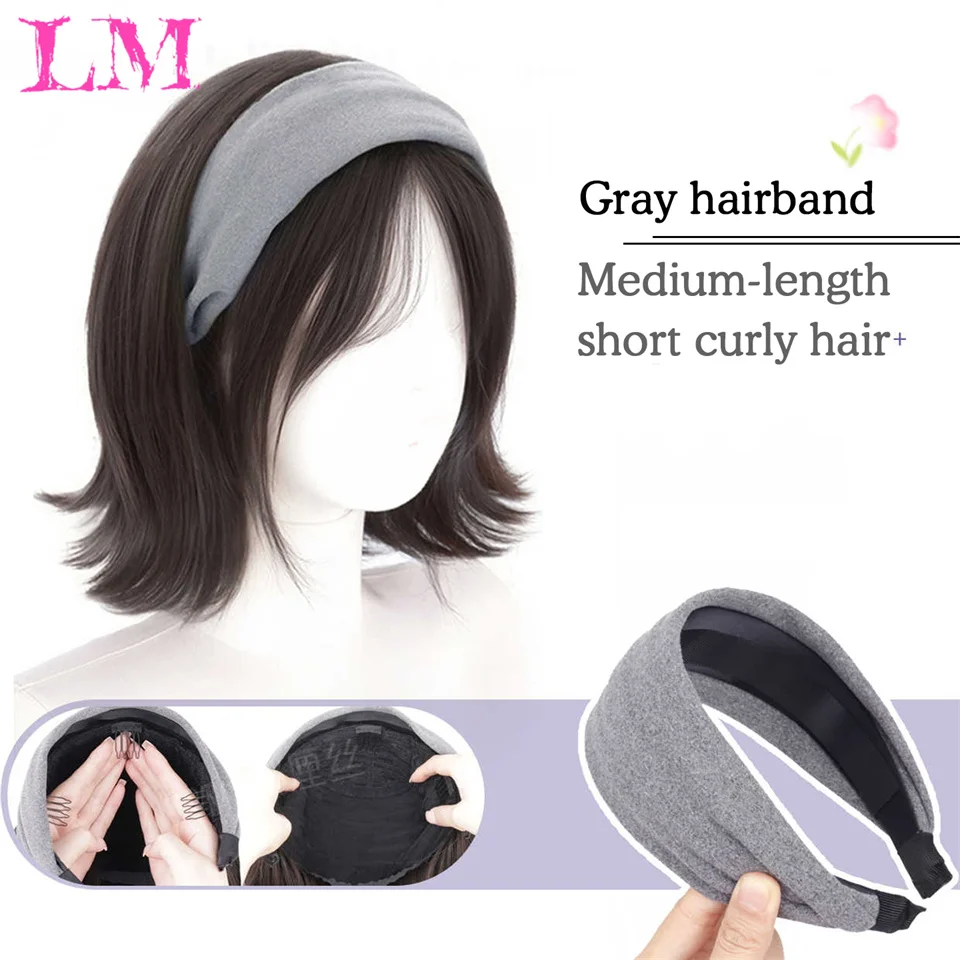 LM Synthetic Headband Wig Quick Wrap Straight Headband Wig Short Bob Wigs for Black Women High Heat Resistant Synthetic Wigs