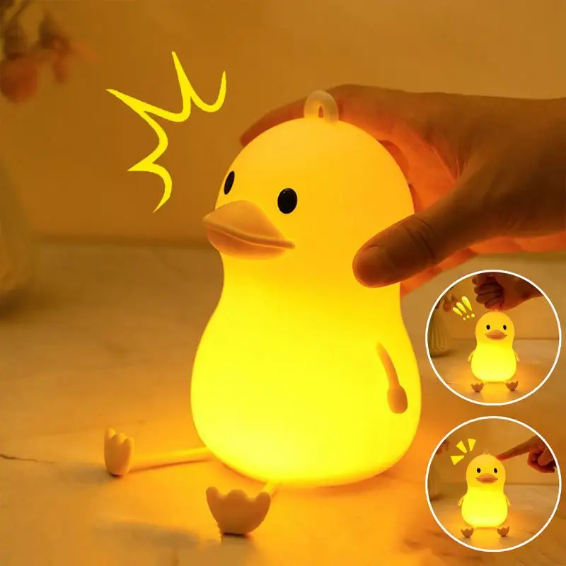 Lampe de nuit LED en silicone de dessin animé de canard mignon, aste par USB, capteur tactile, minuterie, lampe de chevet de chambre à coucher, cadeau pour enfant