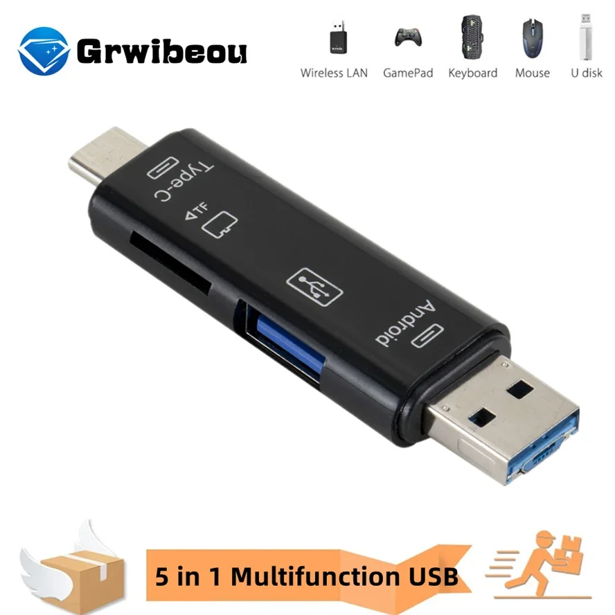 New 5 in 1 Multifunction USB 2.0 Type C USB Micro USB SD TF Memory Card Reader for Android Computer Dock OTG Type C Adapter
